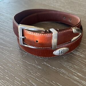 PGA Tour Brown Top Grain Leather Belt Silver-Golf Conchos & Buckle Men’s Size 38